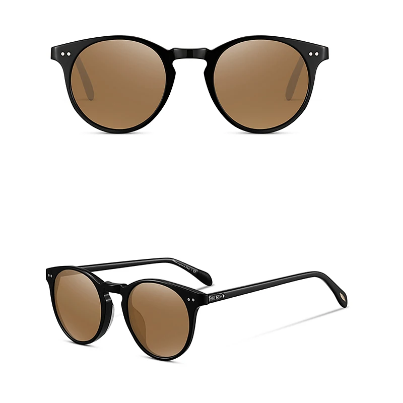black vs tea Kristen Stewart Ретро Круглые Солнцезащитные очки для мужчин OV5256 винтажные Поляризованные очки для вождения женские солнцезащитные очки Sir O 'malley gafas sol mujer - Цвет линз: black vs tea