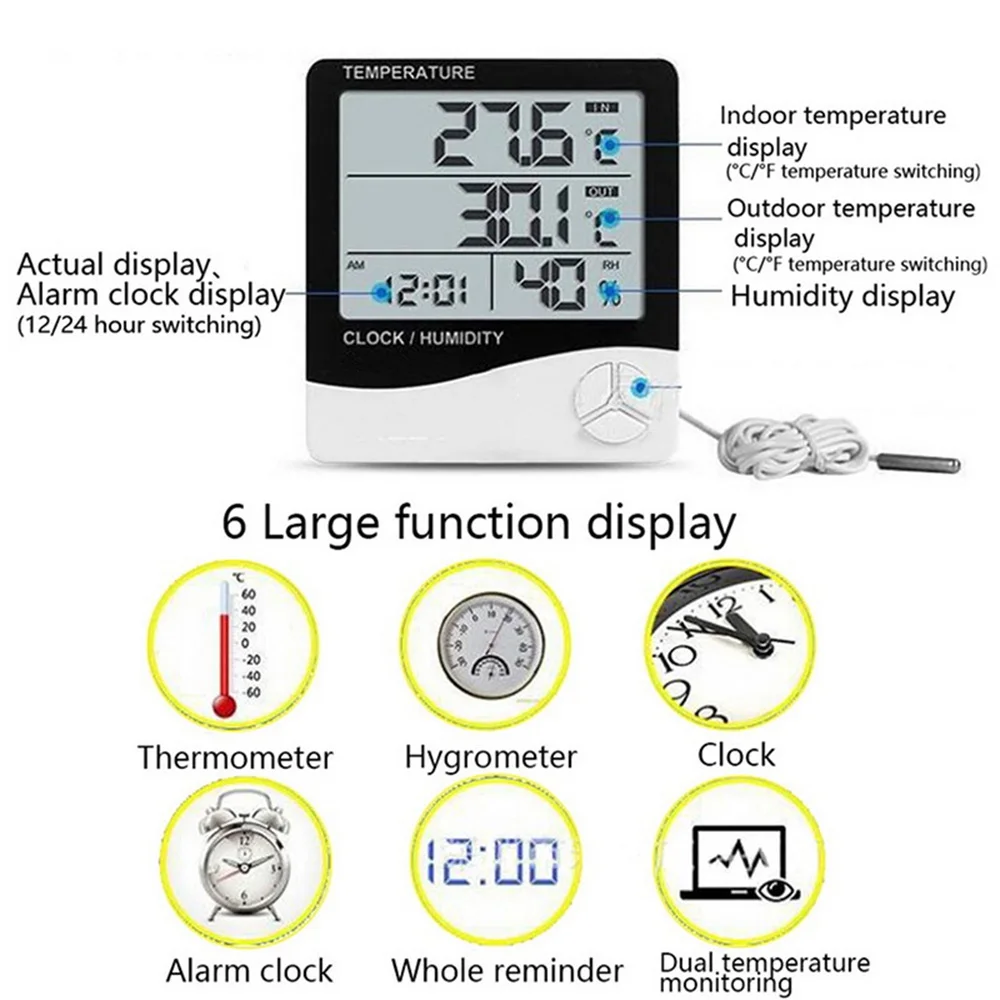 Цифровой термометр-гигрометр для помещений и улицы с ЖК-дисплеем Измеритель температуры и влажности Метеостанция Будильник