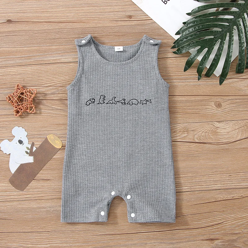 Kids Boys Summer Rompers Newborn Girls Solid Sleeveless Plaid Knitted Cartoon Dinosaur Printed Button Romper Jumpsuits Clothes Baby Bodysuits are cool Baby Rompers