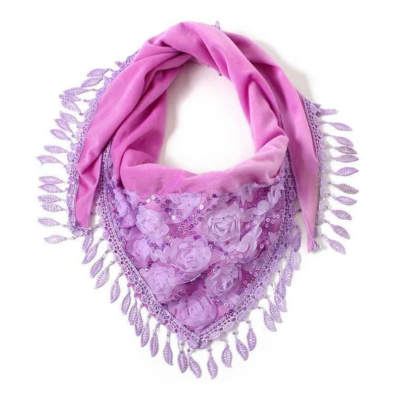 

2020 Fashion Women Triangle Scarf Shawl With Flower Lace Evening Party Shawls Lady Sequins Tassel Pendant Scarves Wedding Wraps