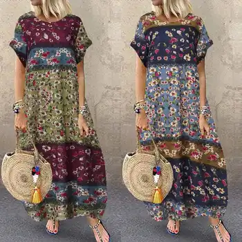 

2020 ZANZEA Bohemian Summer Maxi Dress Women's Printed Sundress Casual Short Sleeve Vestido Female Cotton Floral Robe Oversized