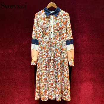 

Svoryxiu High Quality Summer Women's Midi Dresses Long Sleeve Floral Print Pocket Decoration Runway Designer Fashion Dress