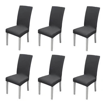 

6 Pack Super Fit Stretch Removable Washable Short Dining Chair Protector Cover Seat Slipcover (Gray)