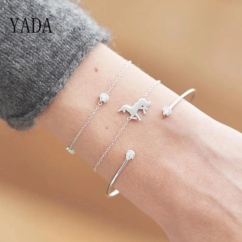 YADA Gifts 3 шт./компл. браслеты с изображением единорога и для женщин из нержавеющей