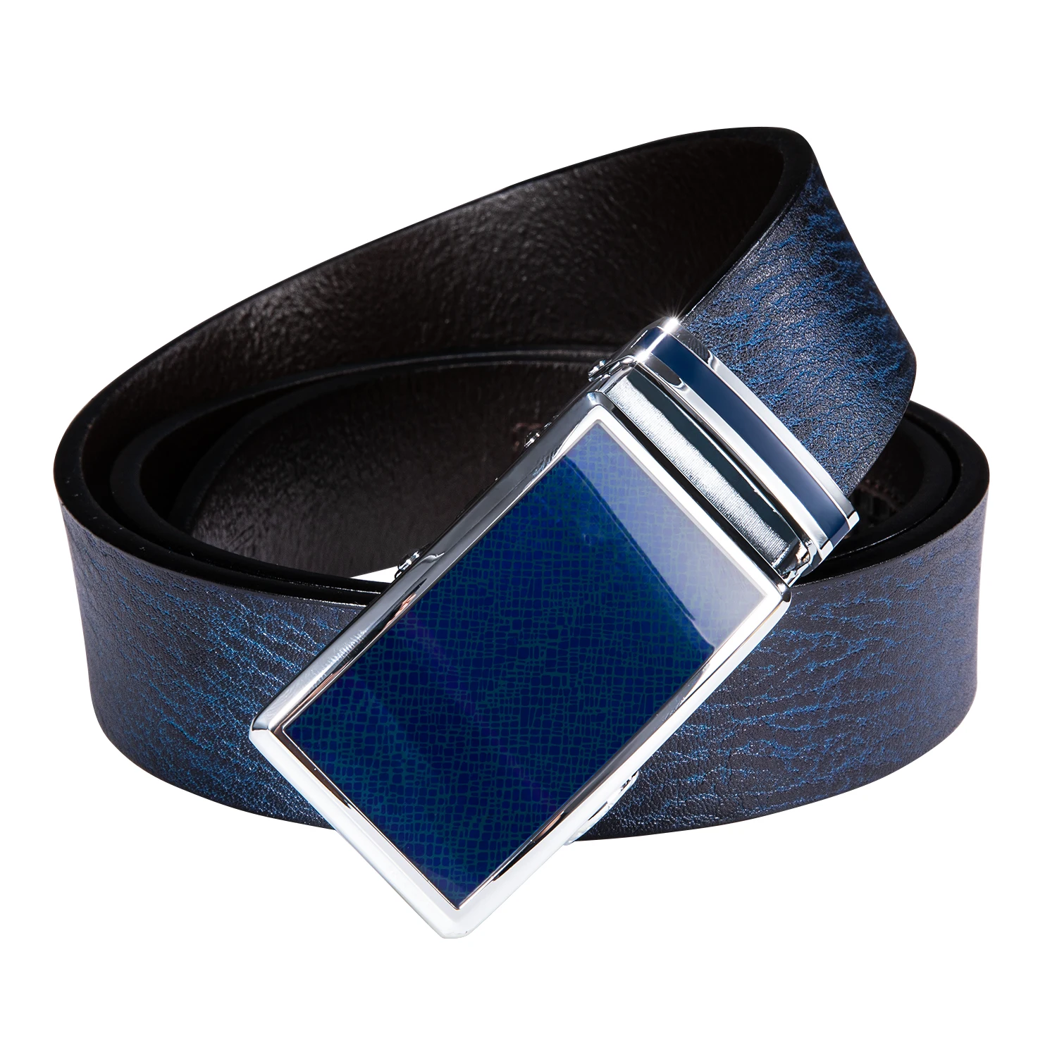 Hi-Tie Blue Emboss Leather Men's Belts M Letter Automatic Buckles