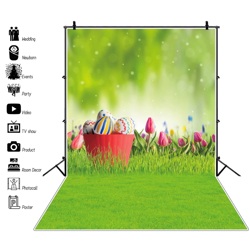 

Laeacco Dreamy Green Grass Spring Lawn Colorful Easter Egg Baby Newborn Scene Photo Background Photography Backdrop Photo Studio