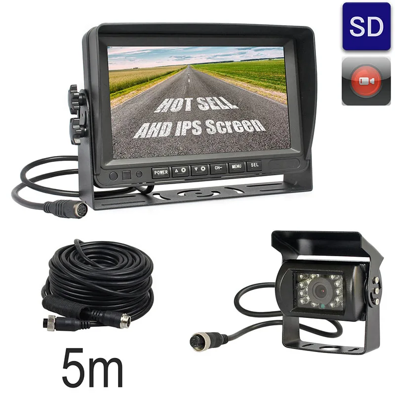 DIYKIT AHD 7 дюймов ips экран автомобиля монитор заднего вида водонепроницаемый ИК 960P AHD камера Поддержка SD карты видео запись - Название цвета: 5m