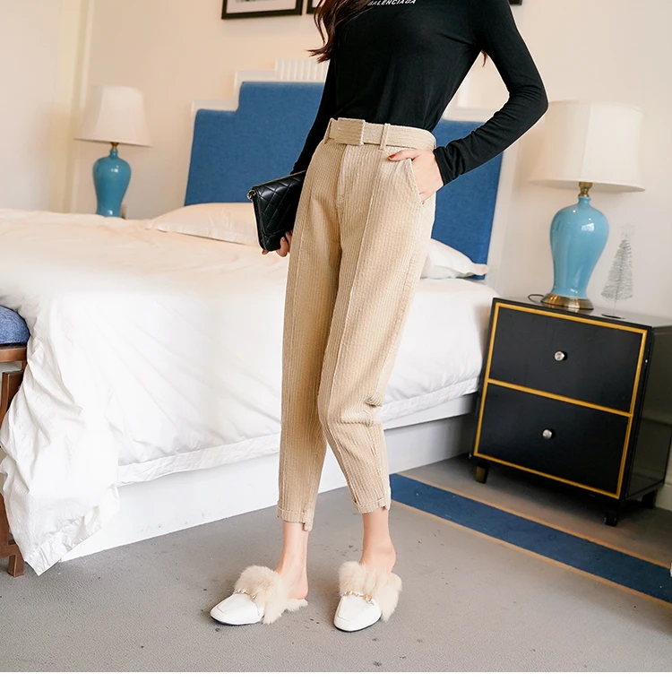 Осенние вельветовые штаны для женщин Pantalon Femme, повседневные штаны-шаровары с поясом, спортивные штаны высокого качества, женская одежда DA502