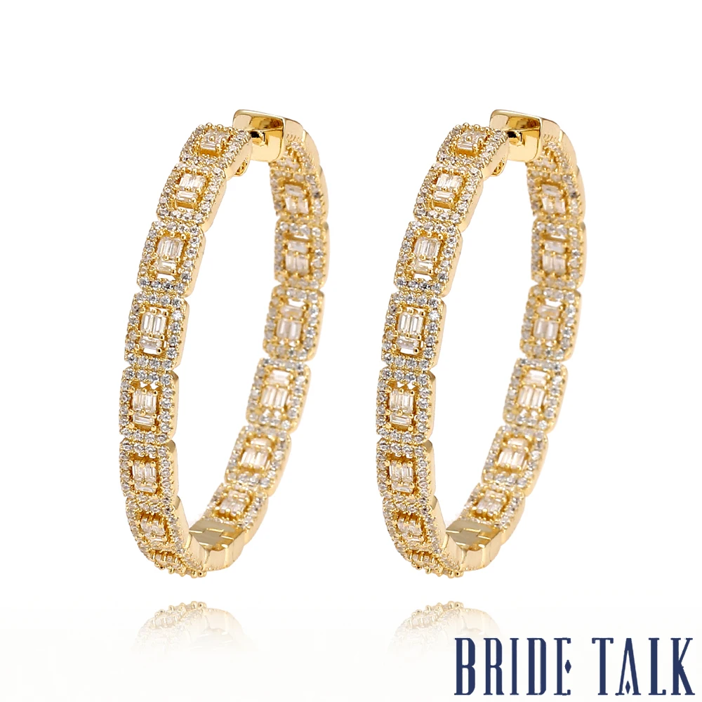 Gold color Новинка, ювелирное изделие для невесты, серьги с фианитами, 3 цвета, большие круглые латунные серьги, роскошный подарок для женщин, кубический циркон, украшения для банкета - Окраска металла: Gold color
