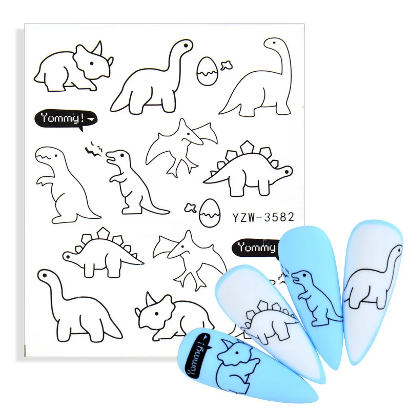 

Cartoons Stickers for Nails Geometric Cute Dinosaur Design Nails Art Decoration Manicure Sticker Decals Slider Nail Accessories