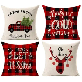 

4 Pcs Linen Sofa Pillow Cushion Cover Christmas Theme Pillowcase Warm Living Room Bedroom Decorative Pillows Festive Decoration