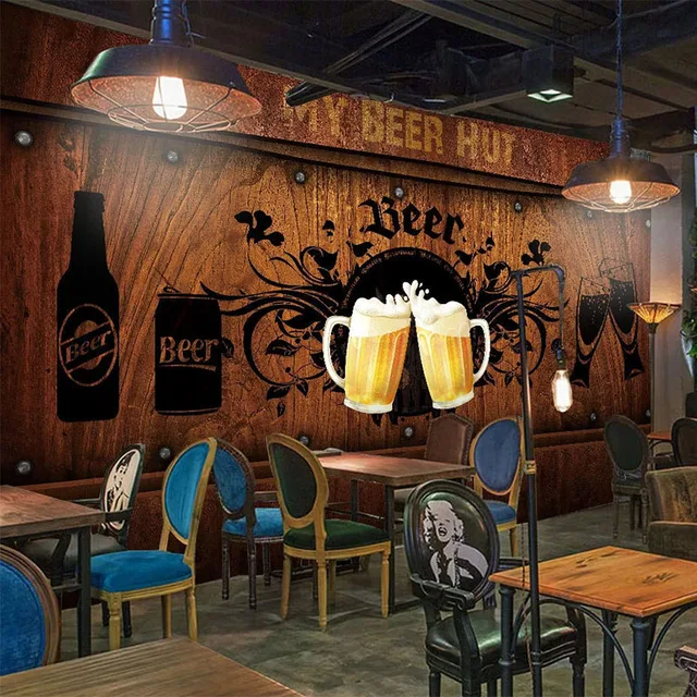 European Style Retro Wallpaper 3D Wood Board Beer Photo Wall Murals Restaurnt Cafe Background Wall Decor Papel De Parede Fresco