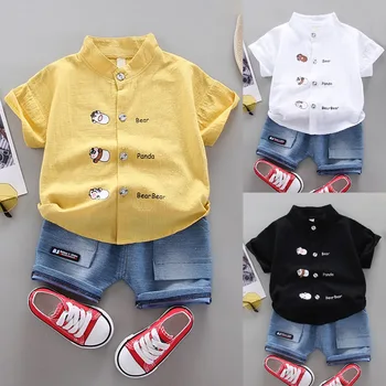 

Summer Baby Boys Short Sleever Cartoon Print T-shirt Tops+Shorts Costume Set