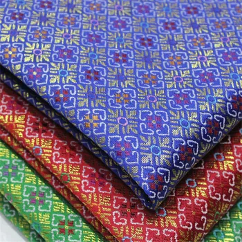 

CF657 Blue Red Green Golden Purl Embroidery Jacquard Silk Brocade Fabric Chinese Wedding Dress Buddhism Clothes Decoration Cloth