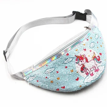 

1 PC Cartoon sequined Waist Bag Children Sport Unicorn Purse Chest Bag Girl Money Wallet Waist Bag Kawaii Running Belt Bag