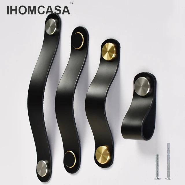 IHOMCASA-tiradores de cuero negro para muebles, tirador de puerta de cajón  de armario, pomos de