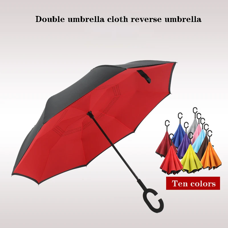 

Reverse umbrella female automatic large double-layer free-holding C-type car with German creative long handle rain and rain dual