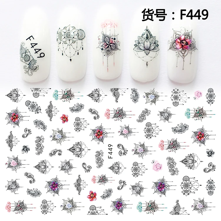 12 шт цветы наклейки для ногтей Водные Наклейки для ногтей 25X16 см Цветочные наклейки для ногтей-дизайны для ногтей татуировки гвоздь обертывания - Цвет: F449-1sheet