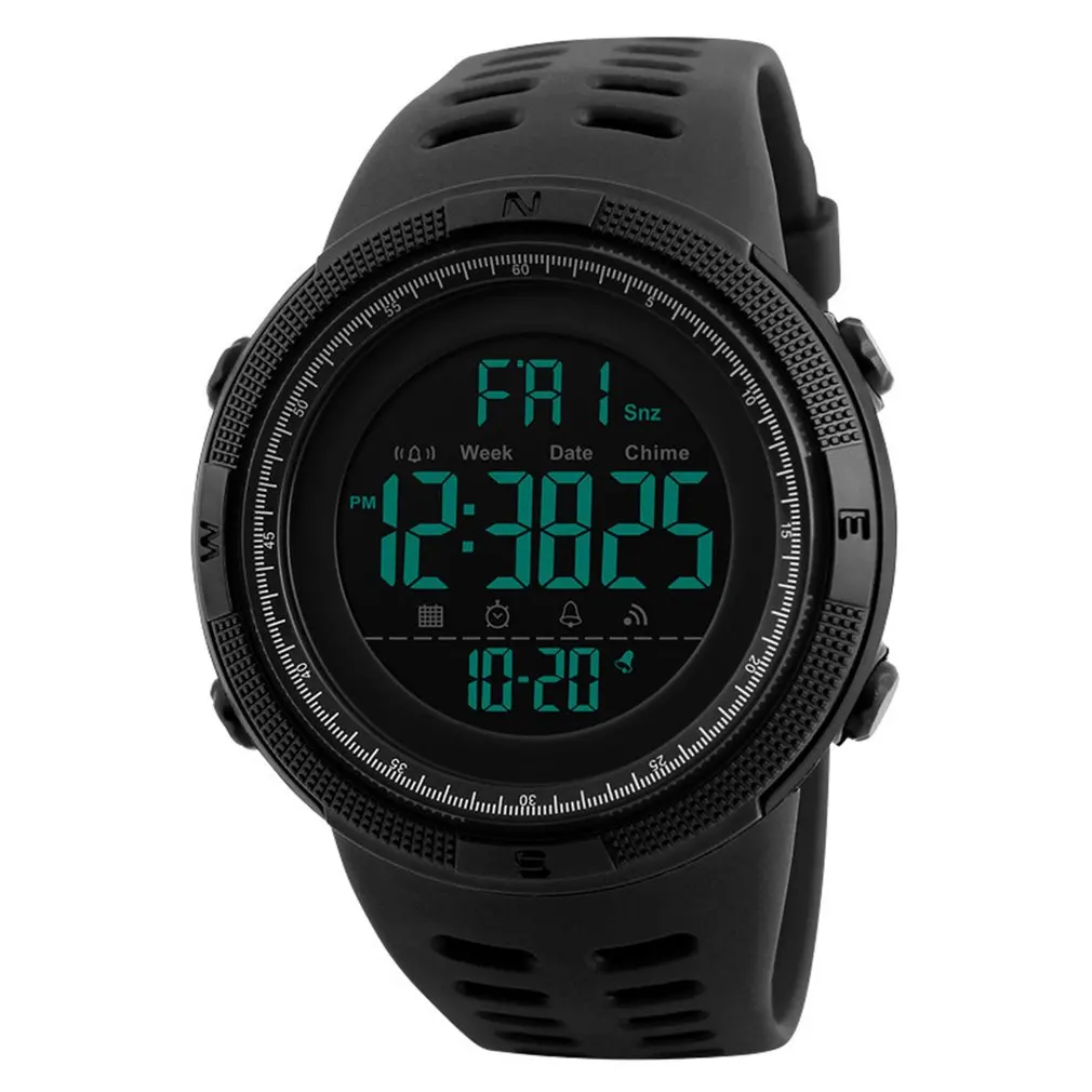 Мужские уличные спортивные часы, многофункциональные часы с будильником Chrono, 5 бар, водонепроницаемые военные цифровые часы, Relogio Masculino, новинка - Цвет: black