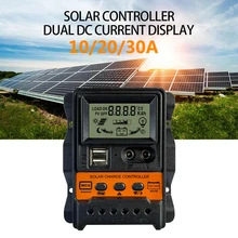 Controlador de carga Solar automático, controlador PWM con pantalla LCD, salida USB Dual, 5V, 10A, 20A, 30A, 12V, 24V