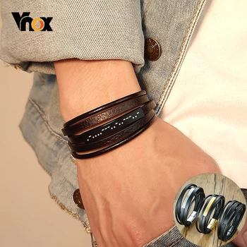 

Vnox Customized Morse Code I LOVE YOU Men's Layered Leather Bracelets Casual Gents Wristband Personalize Husband Gift