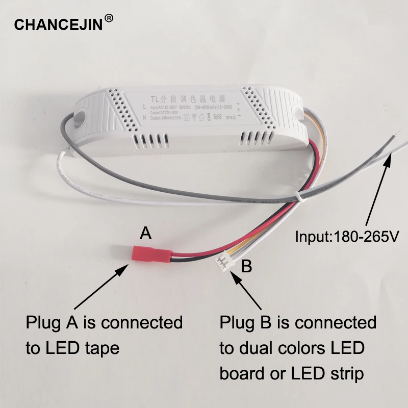 Цвет сменный светодиодный драйвер(36-60 Вт) x2+(12-25 Вт) трансформатор с два комплекта выход кабели Входное напряжение: 180-265V 50/60 Гц Выход: 120-180V