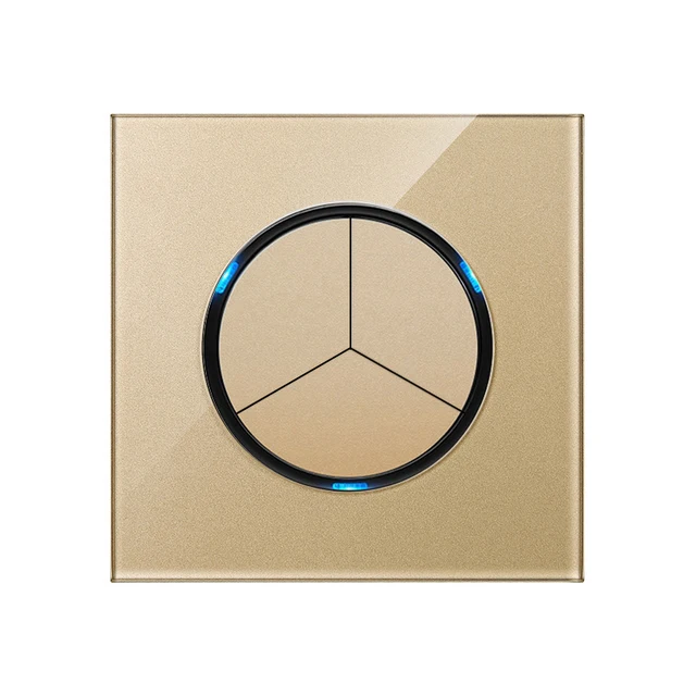 KAMANNI Frameless Grey Glass Panel Luxury Wall Rocker Light Button Switch Socket Led Indicator 2 Gang Controls 1/2Way New Design 3 Gang