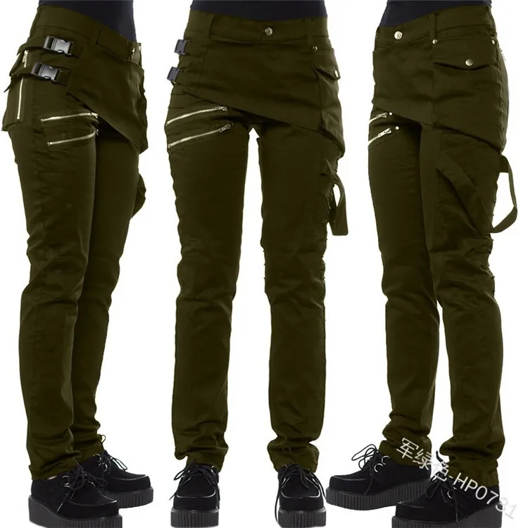 black COLDKER S-4XL, женские модные длинные штаны в стиле панк, черные штаны, рок штаны на молнии, женские локомотивные брюки, женская готическая одежда - Цвет: black