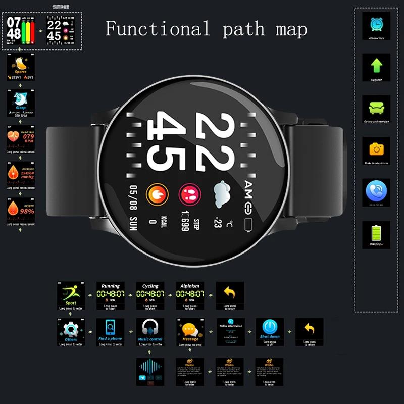 SKHO SKW19 Bluetooth Смарт часы для мужчин кровяное давление Smartwatch для женщин монитор сердечного ритма фитнес трекер Спорт для Android IOS