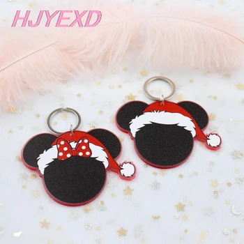 

(1piece)76mm Acrylic Christmas Mouse Keychain 3inches Female Mouse Printed Keychain Party Gift Laser Cutout-KC014