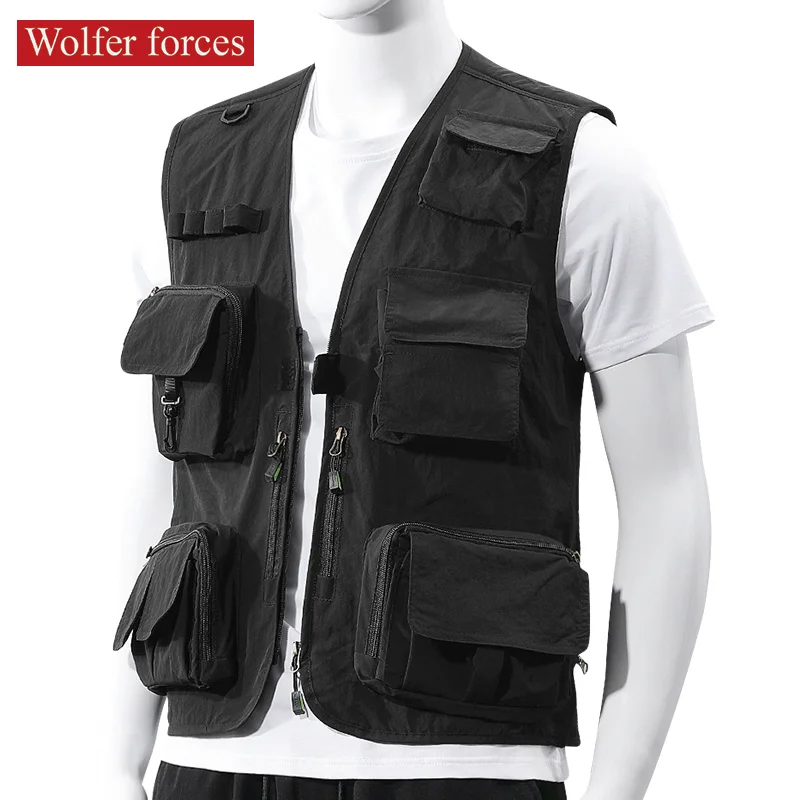 Multi Pocket Vest Men's Quick Drying Casual Breathable Vest Fishing Photography Outdoor Sleeveless Jacket Vests Waistcoats 2022 summer thin outdoor multi pocket quick drying vest camping rock climbing riding photography bird watching tourism cargo vest