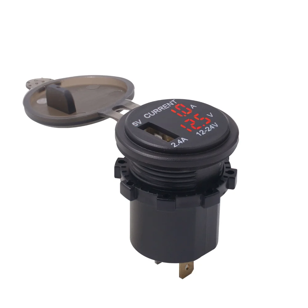 2.4A нового быстрой зарядки USB для мотоцикла телефон Зарядное устройство светодиодный вольтметр амперметр с кабелем