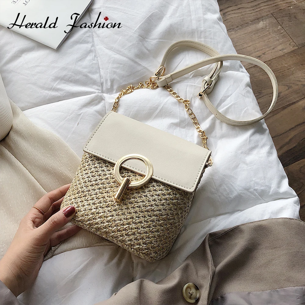 

2020 New Women's Straw Bucket Bag Summer Woven Shoulder Bags Shopping Purse Beach Handbag Straw Handbags Travel Bag