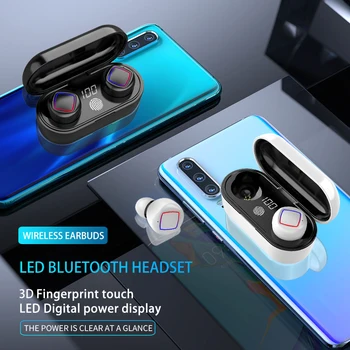 

Digital display TWS Bluetooth headset true wireless 5.0 3D fingerprint touch HIFI sound quality LED lamp charging compartment to