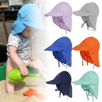 

Summer Outdoor Baby Neck Ear Cover Wide Brim Anti-UV Sun Protection Beach Caps Kids Boy Girl Swimming Flap Cap For 0-5-Year baby