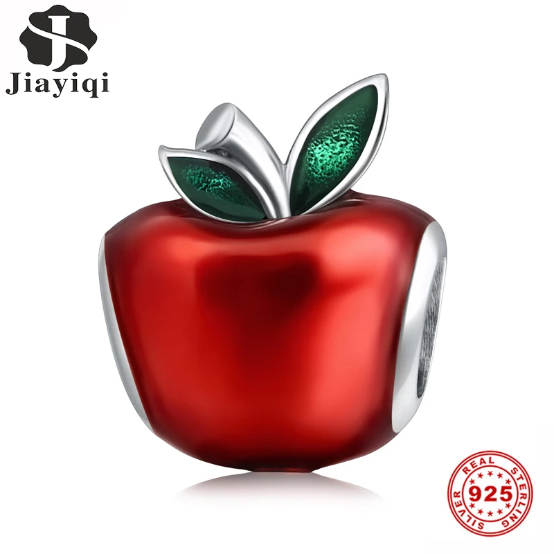 Jiayiqi 925 пробы Серебристые красные эмалированные бусины с яблоком, подходят для Pandora, Подвески Серебро 925, оригинальные DIY рождественские украшения, подарок