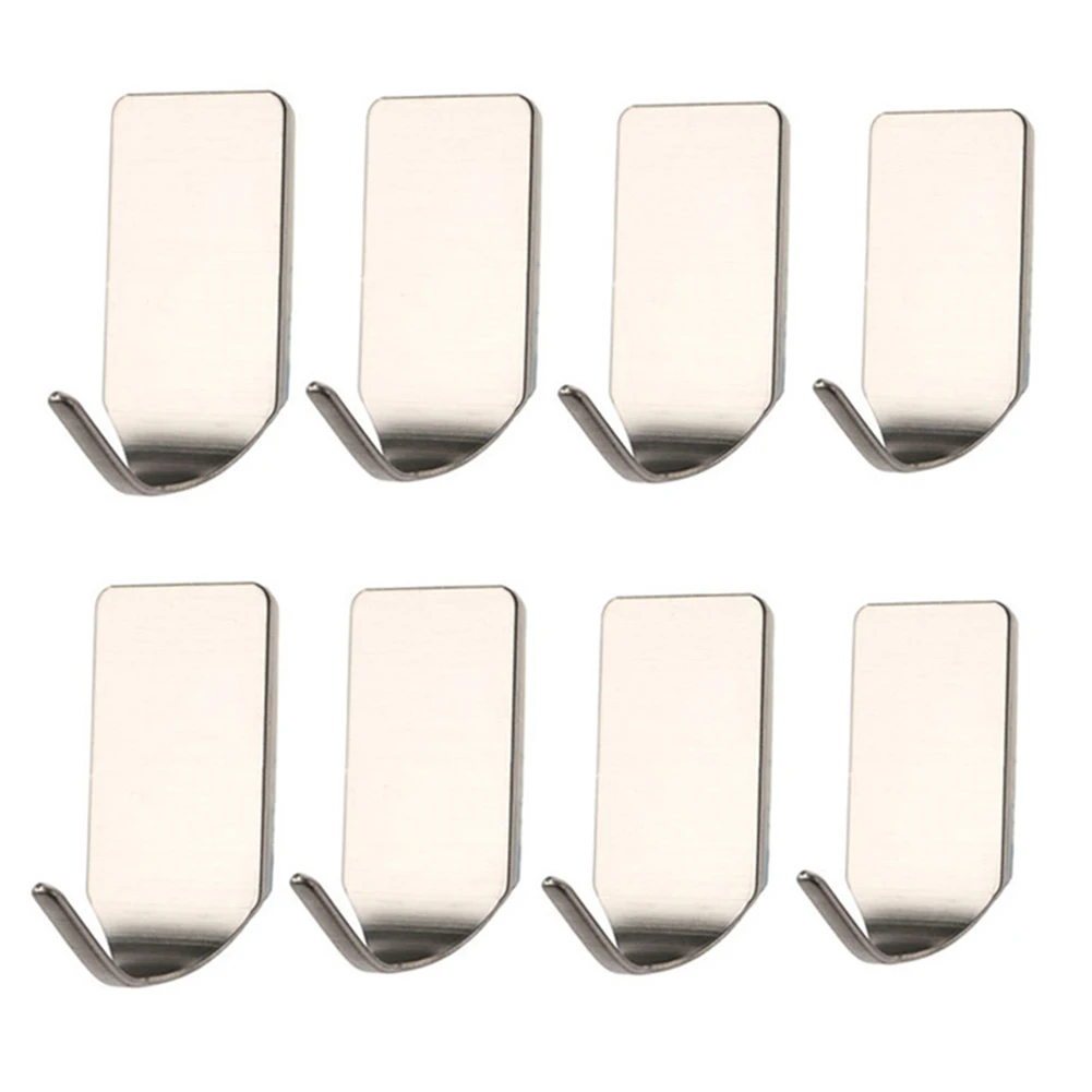 Ganchos adhesivos de acero inoxidable 304, ganchos duraderos y fáciles de usar, plata, sin daños en la pared o el vidrio, 1/set de 8 Uds.