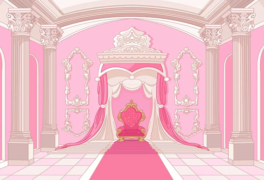 7x5FT Luxury Magic Princess Palace Pink Carpet White Column Frame Custom Photo Studio Backdrop Background Vinyl 220cm X 150cm