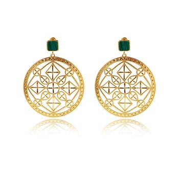

Exaggerated Style Hollowed-out Plate Stud Earring with Gold Color Fashion Statement Malachite Earrings for Women Party Jewelry