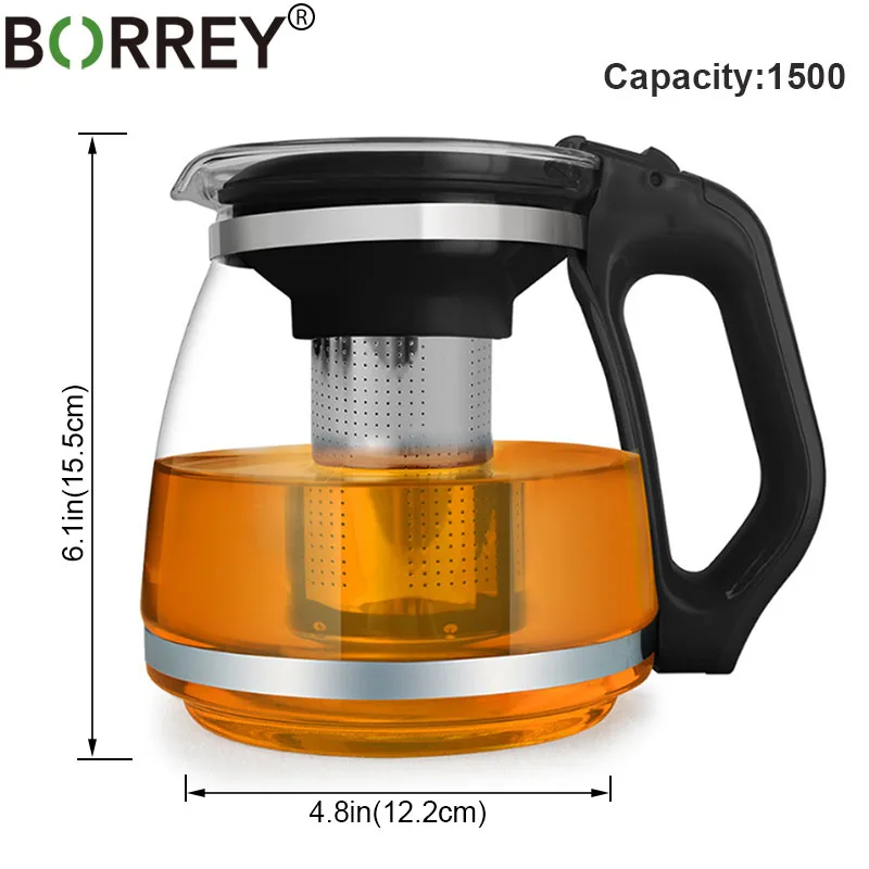 BORREY 1500 стеклянный чайник термостойкий стеклянный цветок чай Глиняный Чайник для чая пуэр Чайник Китайский Чайный набор кунг-фу с ситечком