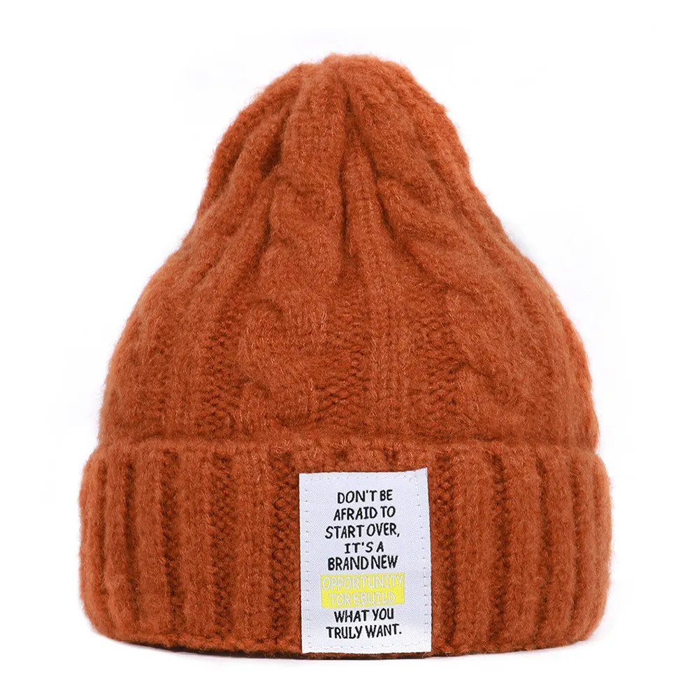 

New Linen Flower Color Wool Ladies Hat Autumn and Winter Wild Knitted Students Thick Warm Patch Beanie Hat Sleeve Cap