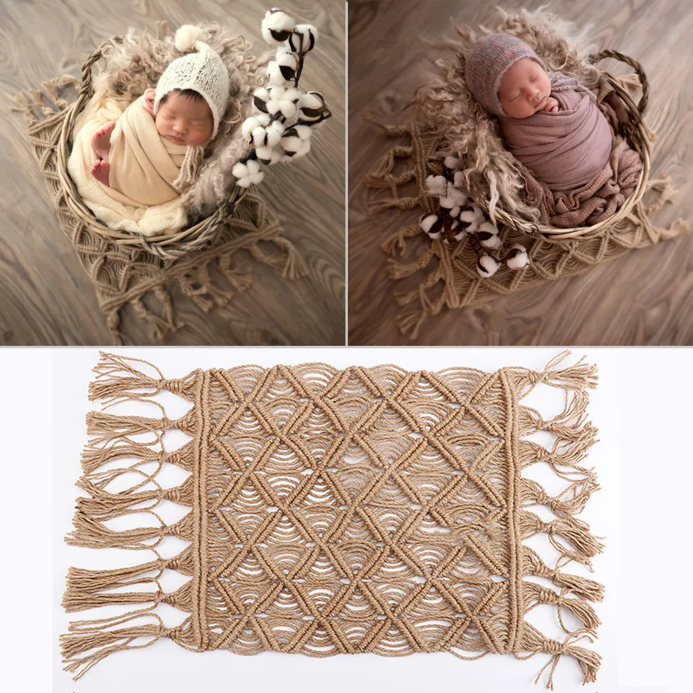 2019 New Weaving Hemp Rope Blanket Posing Backdrop For Newborn Photography Props Baby Photo Shoot Accessories Flokati Photoshoot | Детская