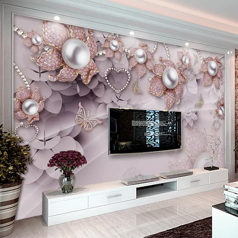 

Drop Shipping Custom Wall Mural Wallpaper 3D Jewelry Flowers TV Background Photo Wallpapers For Waterproof Canvas Painting