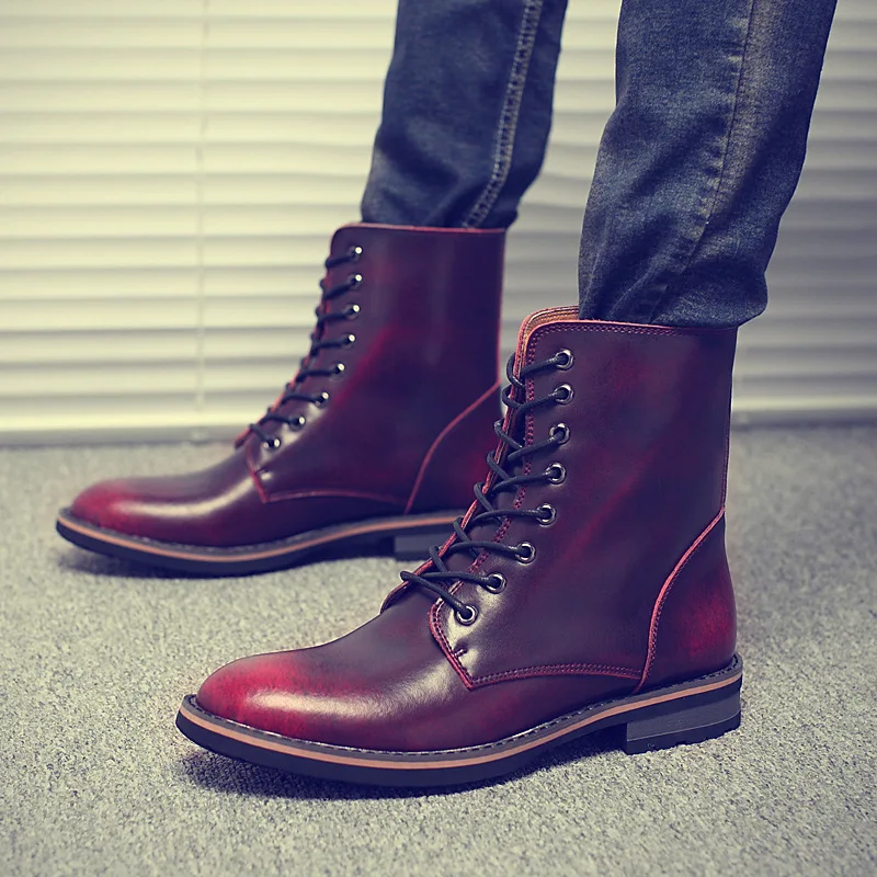 

Autumn New Style Leather Boot Martin Boots Army Men Korean-style Hight-top-Style Leather Shoes Genuine Leather Workwear Short Bo
