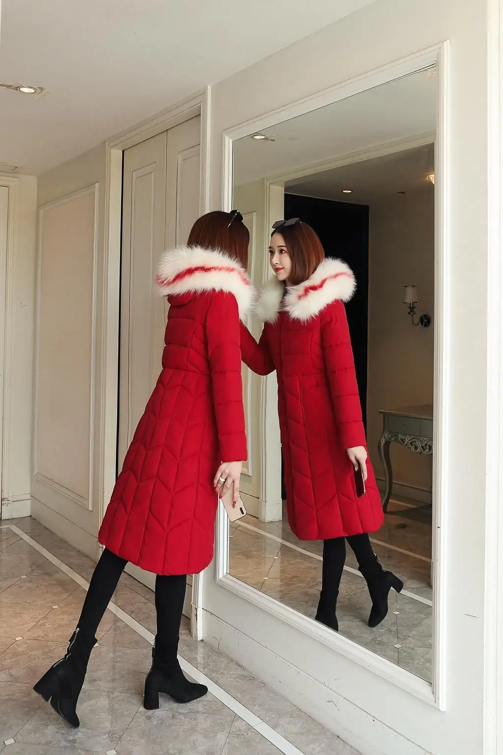 Fur Collar Slim Women Winter Jacket Cotton Padded Warm Thicken Ladies Coat Long Coats Parka Womens Jackets