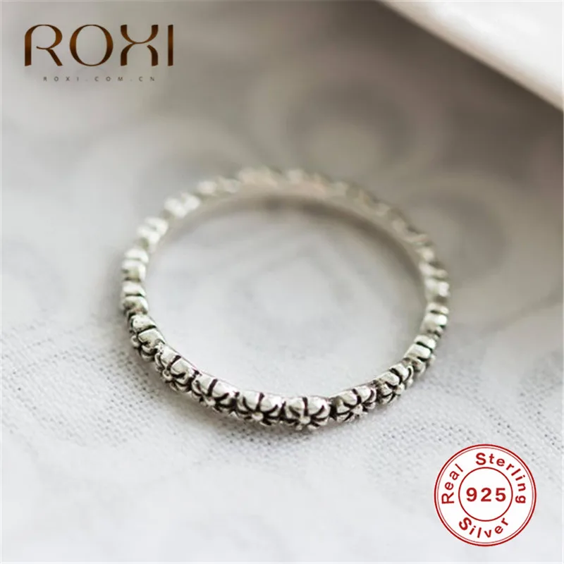 ROXI винтажные ромашки цветок палец кольца для женщин Stackable обручальное кольцо стерлингового серебра 925 кольцо обещание на помолвку подарки