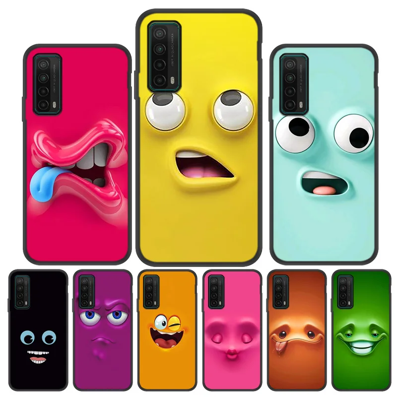P Smart 2019 2021 Case 3D Funny Face Soft Cover For Huawei P20 P30 P40 Lite P10 Pro Y7 Y6 Prime Y5 2019 Mate 20 Nova 3E Coque