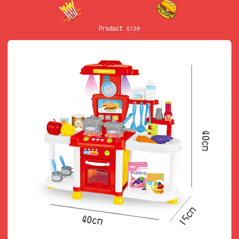 Kids Kitchen Toy Kitchen Utensils Simulate Light Sound Play-House Tableware Toy Dishes Cookware Kitchen Set for Kids Girl Toys