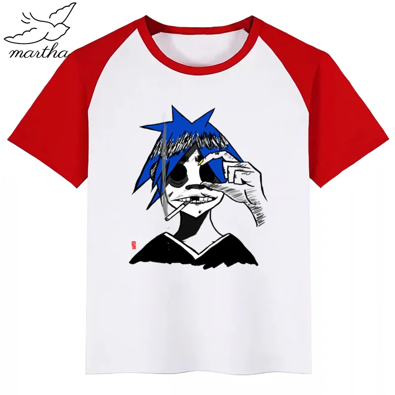 Gorillaz/рок-группа, модная футболка с забавным принтом и принтом из мультфильма «Мердок руссель», детские летние топы с круглым вырезом, футболка для мальчиков и девочек - Цвет: RedH