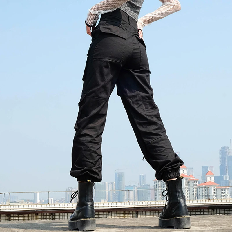 Апреля MOMO Harajuku военный зеленый камуфляж брюки Повседневное Высокая талия женские брюки-карго камуфляжные карманы брюк в уличном стиле